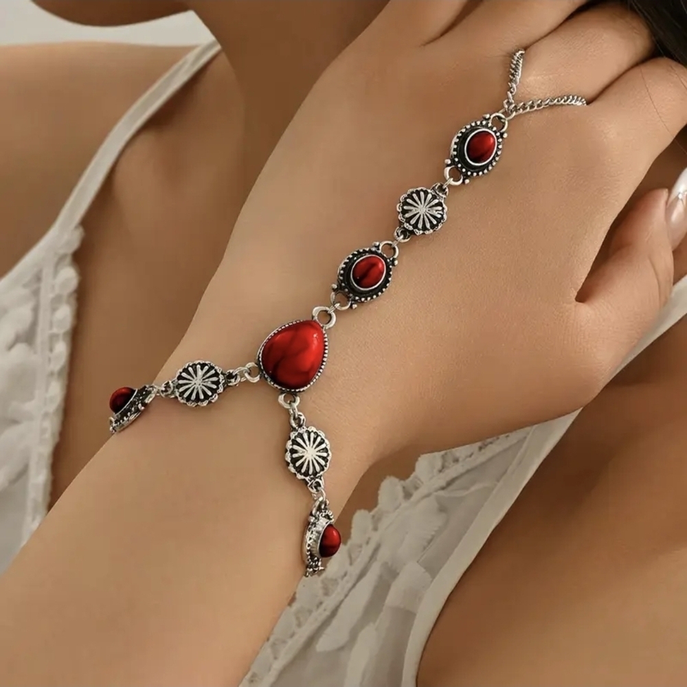 Elegant Red and Silver Women's Bracelet